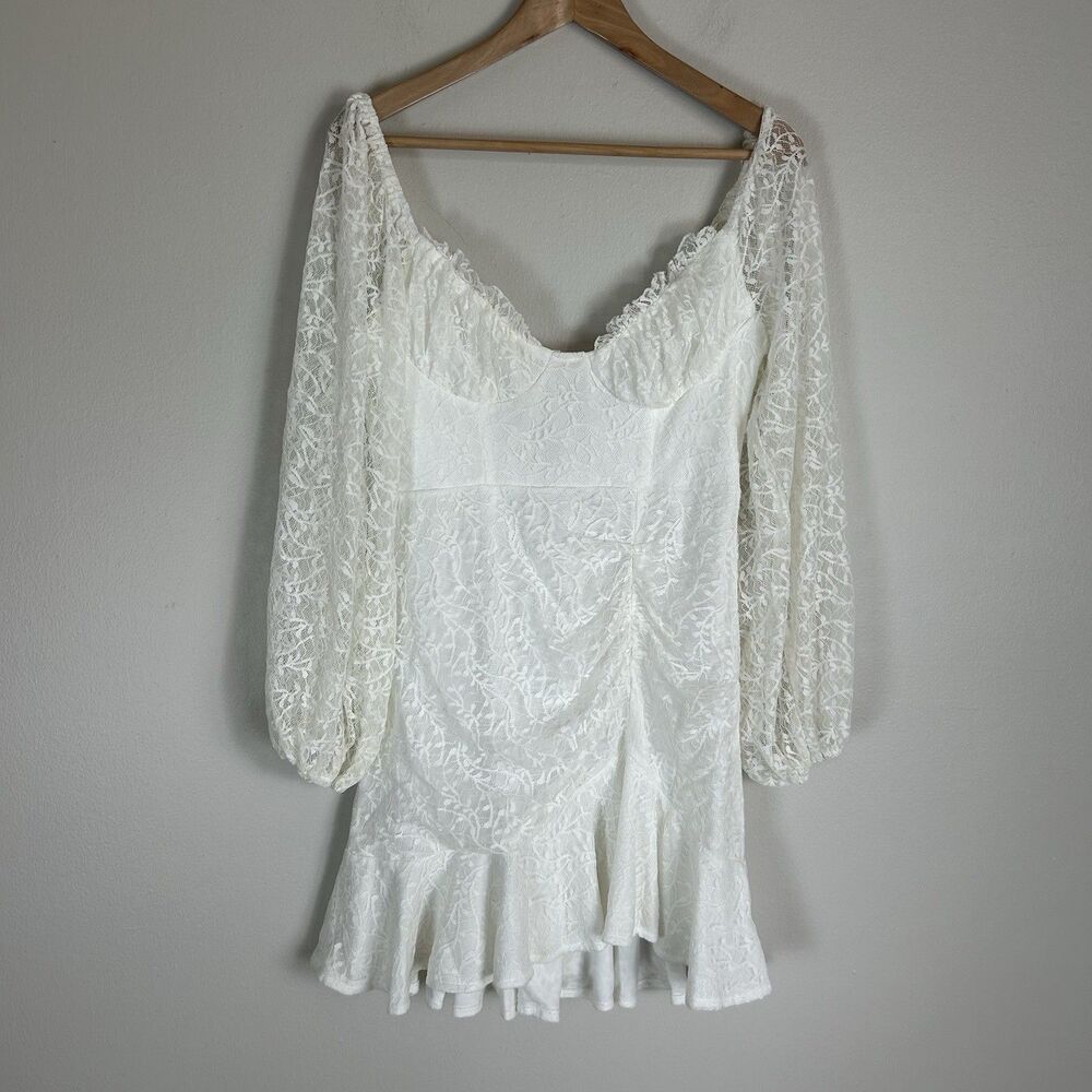 Selfie Leslie L Halley Balloon Sleeve Frill Bust Flounce Hem Lace Dress White - Picture 6 of 9